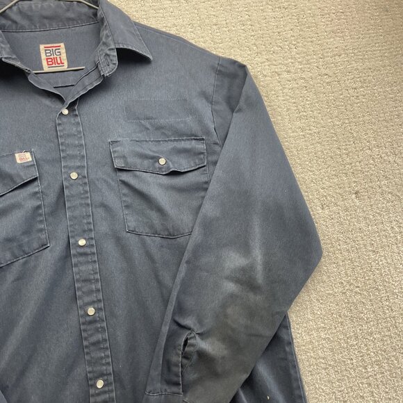 Big Bill Work Shirt Men’s Dark Blue Pearl Snap Long Sleeve Workwear Read* - Picture 4 of 16